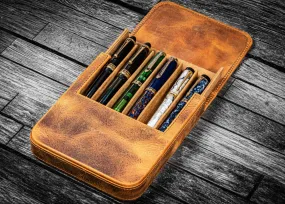 Galen Leather Magnum Opus Six Pen Hard Case with Removable Pen Tray in Crazy Horse Brown