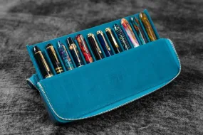 Galen Leather Zippered Magnum Opus Hard 12 Slots Pen Case in Crazy Horse Ocean Blue