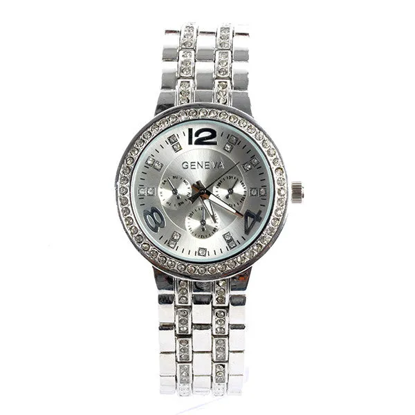 Geneva Bling Crystal Women Girl Unisex Stainless Steel Quartz Wrist Watch