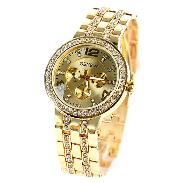 Geneva Bling Crystal Women Girl Unisex Stainless Steel Quartz Wrist Watch