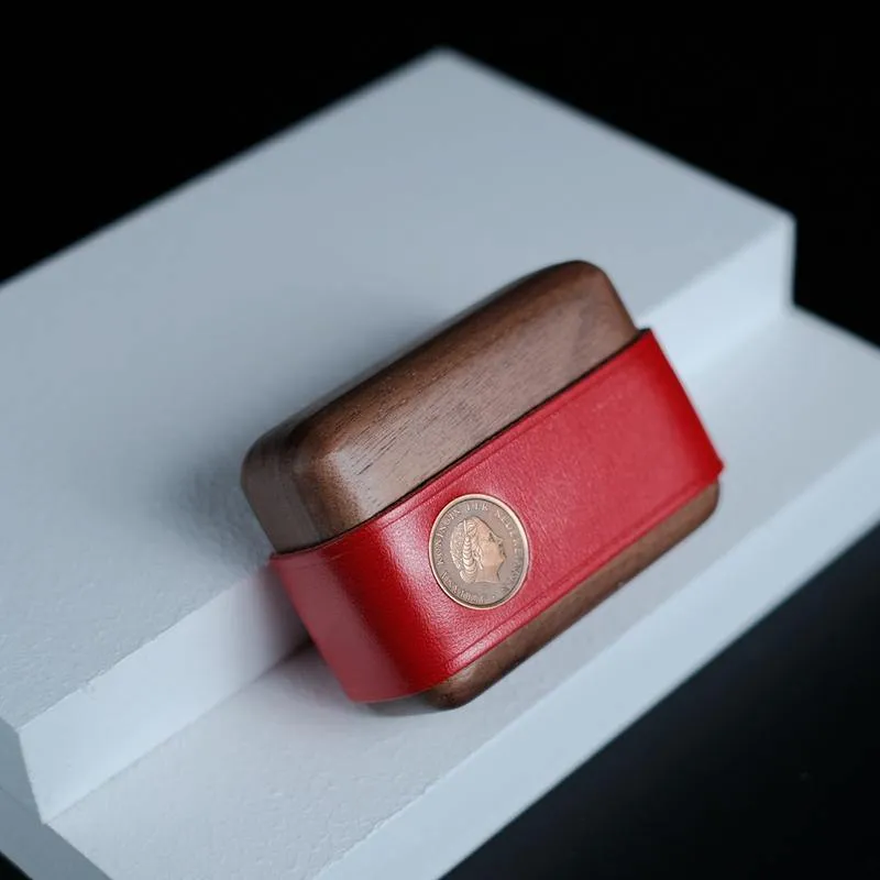 Handmade Red Leather Wood AirPods Pro Case Custom Leather AirPods Pro Case Airpod Case Cover