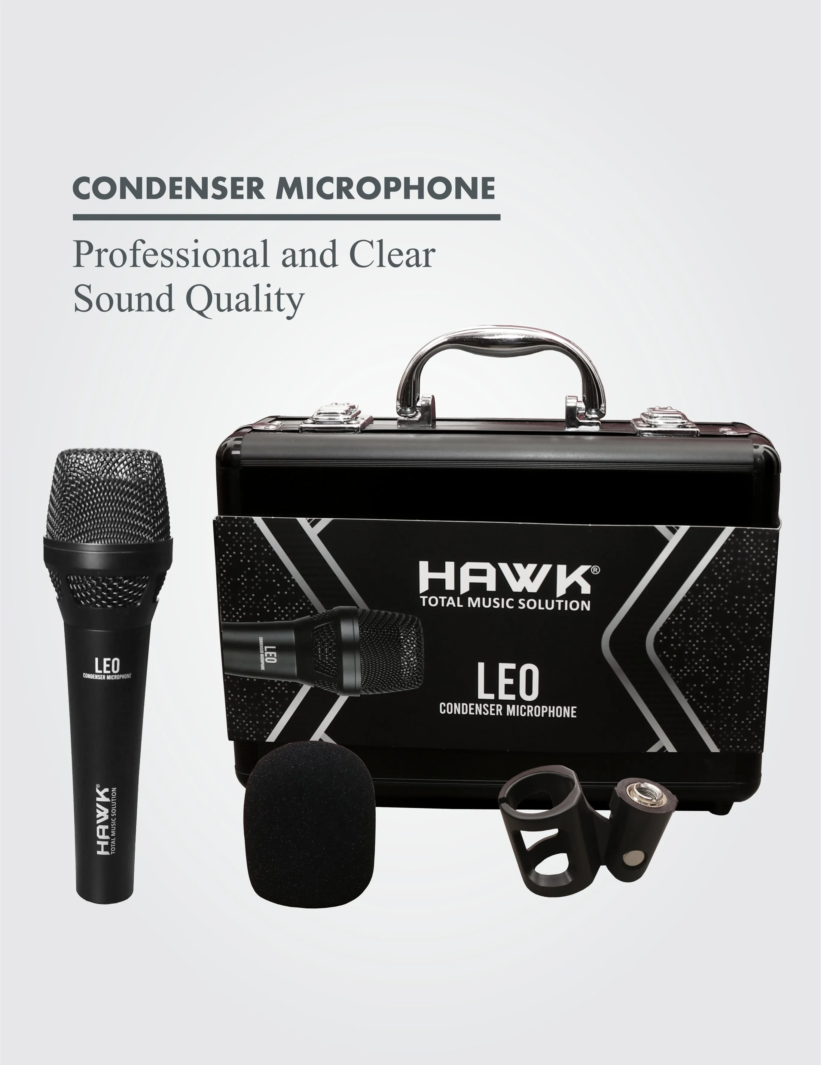 Hawk LEO Condenser Handheld Microphone with Mic Clip, Windscreen & Aluminium Case