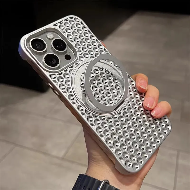 Heat Dissipation Frameless Magnetic Phone Case WIth Ultrathin 360 ° Rotating Folding Stand For iPhone