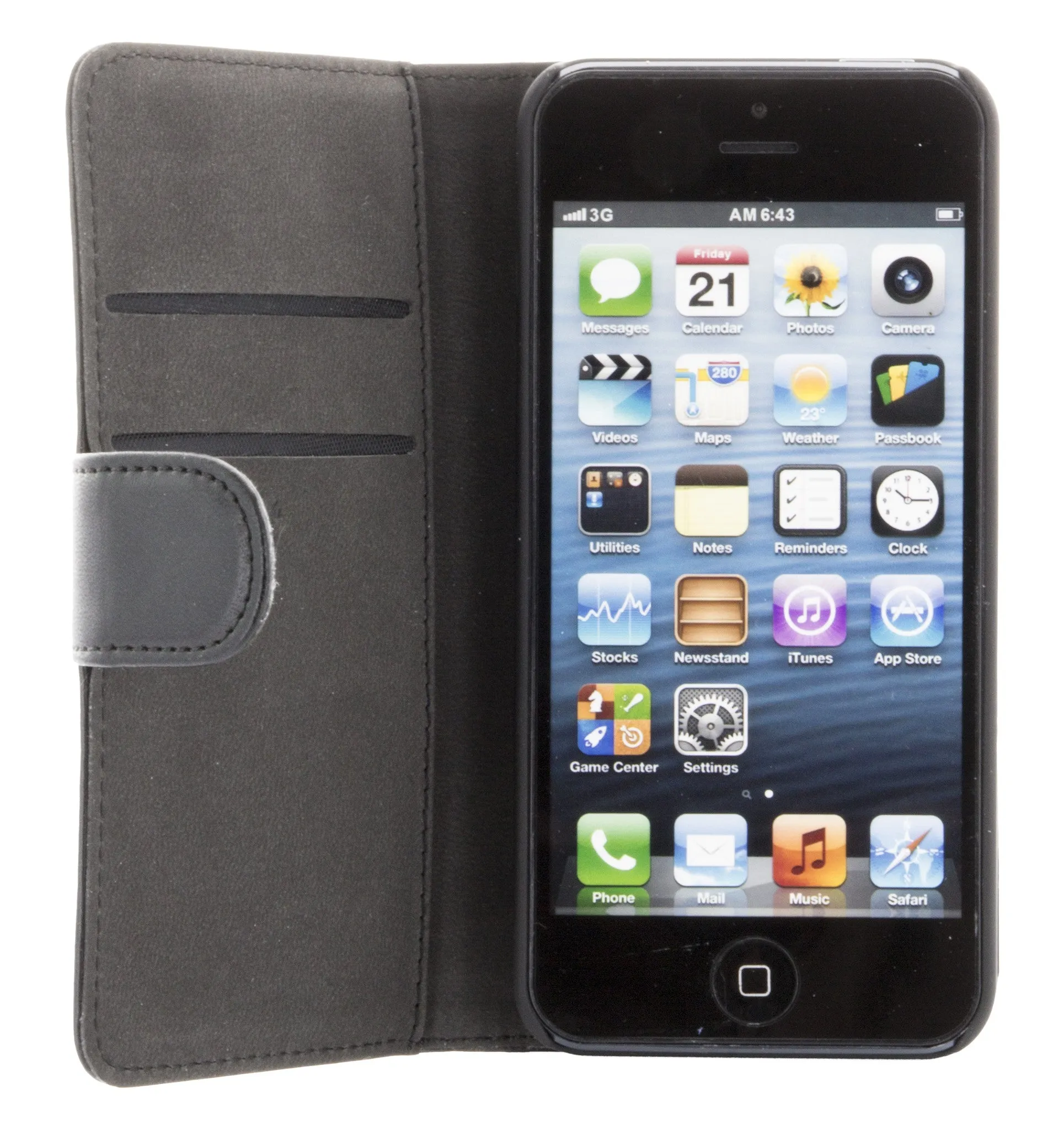 Holdit Genuine Leather Wallet Case Magnet for iPhone 5/5S/5SE (2 Card Pockets)