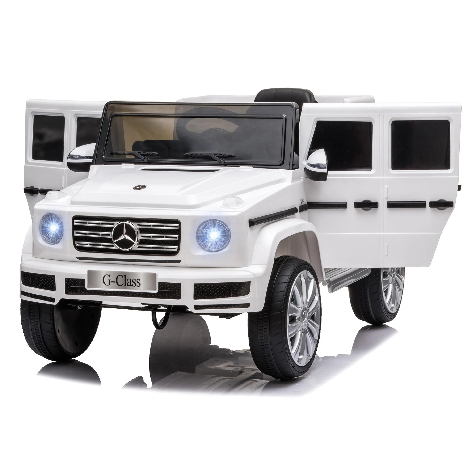 Homcom Compatible 12V Battery-powered 2 Motors Kids Electric Ride On Car Mercedes Benz G500 Toy with Parental Remote Control Music Lights MP3 Suspension Wheels for 3-8 Years Old White