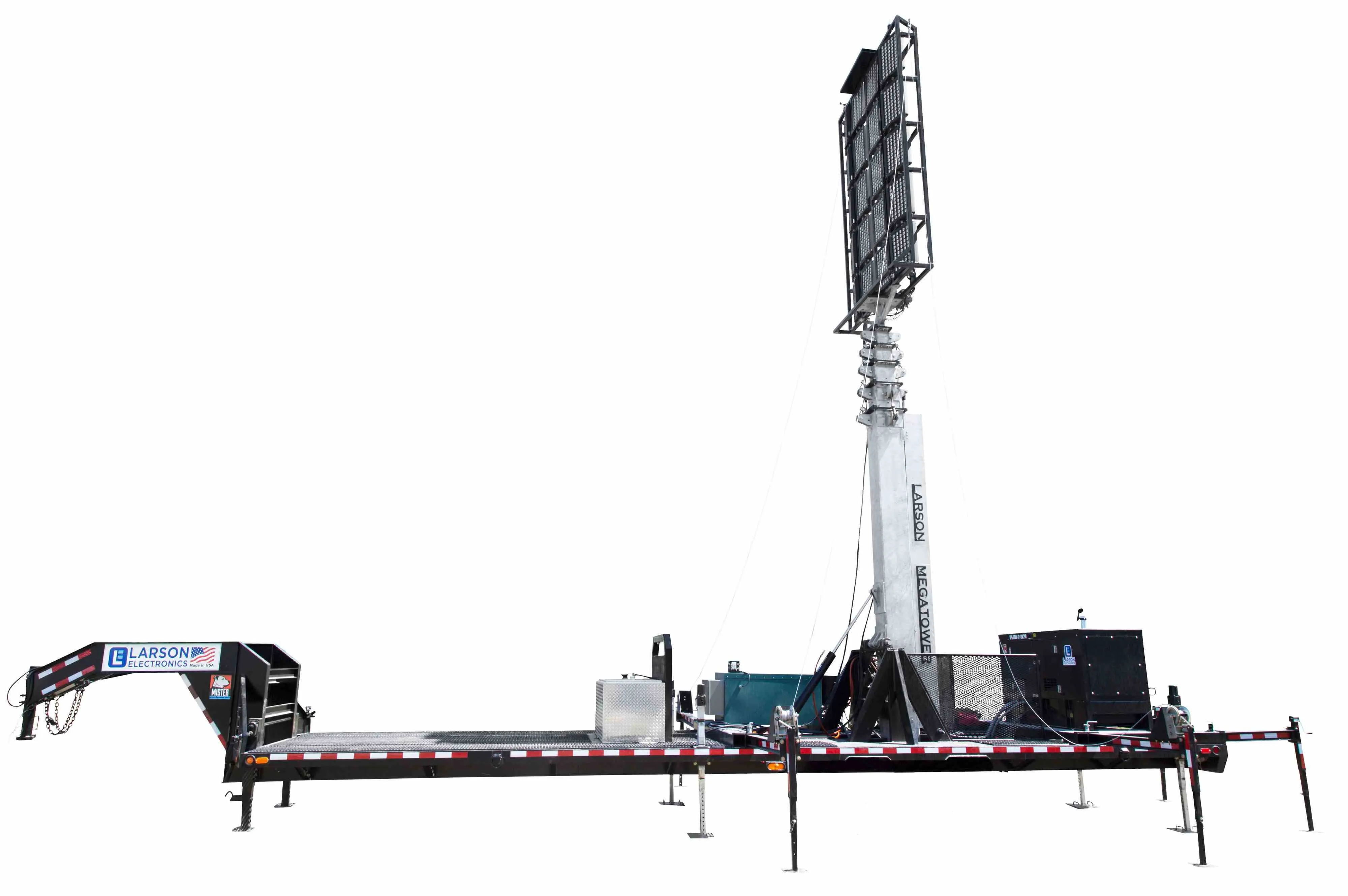 Larson Electronics 65' Self-contained Megatower™ on Skid Mount - (20) 500W LEDs - Auto Retract|Sync'd Controls -Anchors