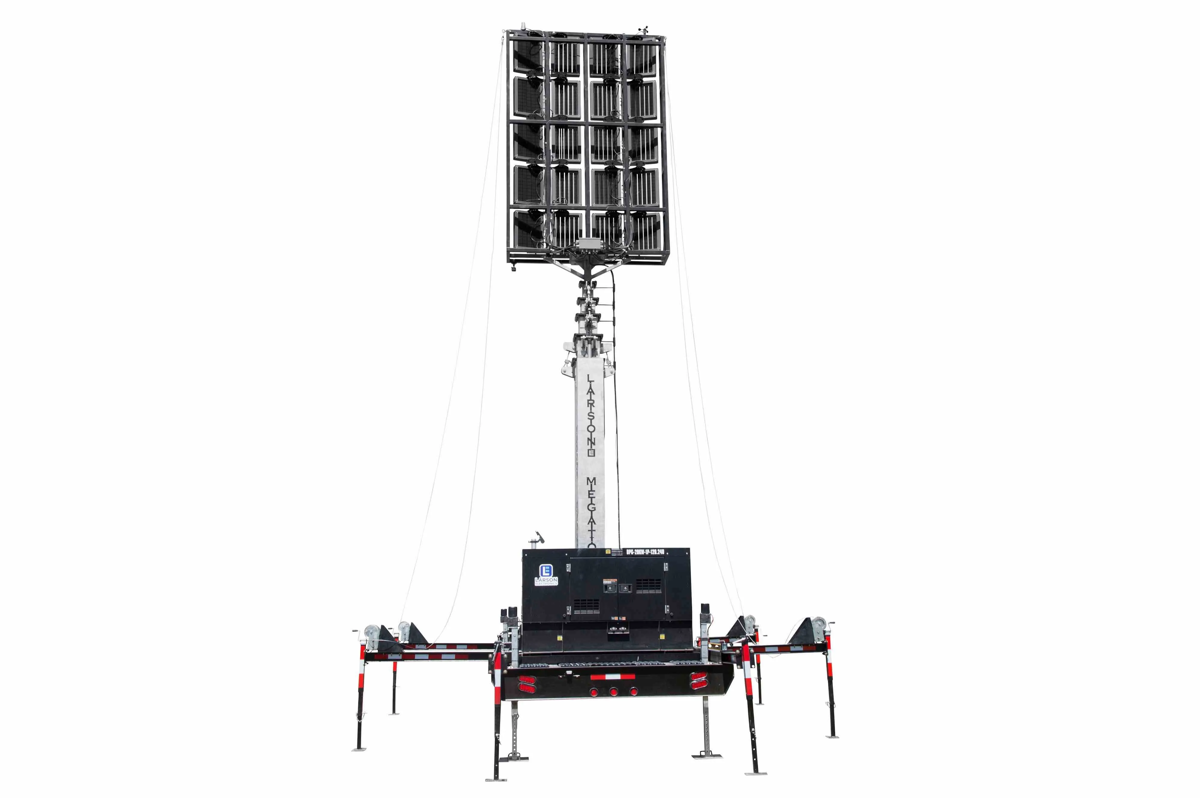 Larson Electronics 65' Self-contained Megatower™ on Skid Mount - (20) 500W LEDs - Auto Retract|Sync'd Controls -Anchors