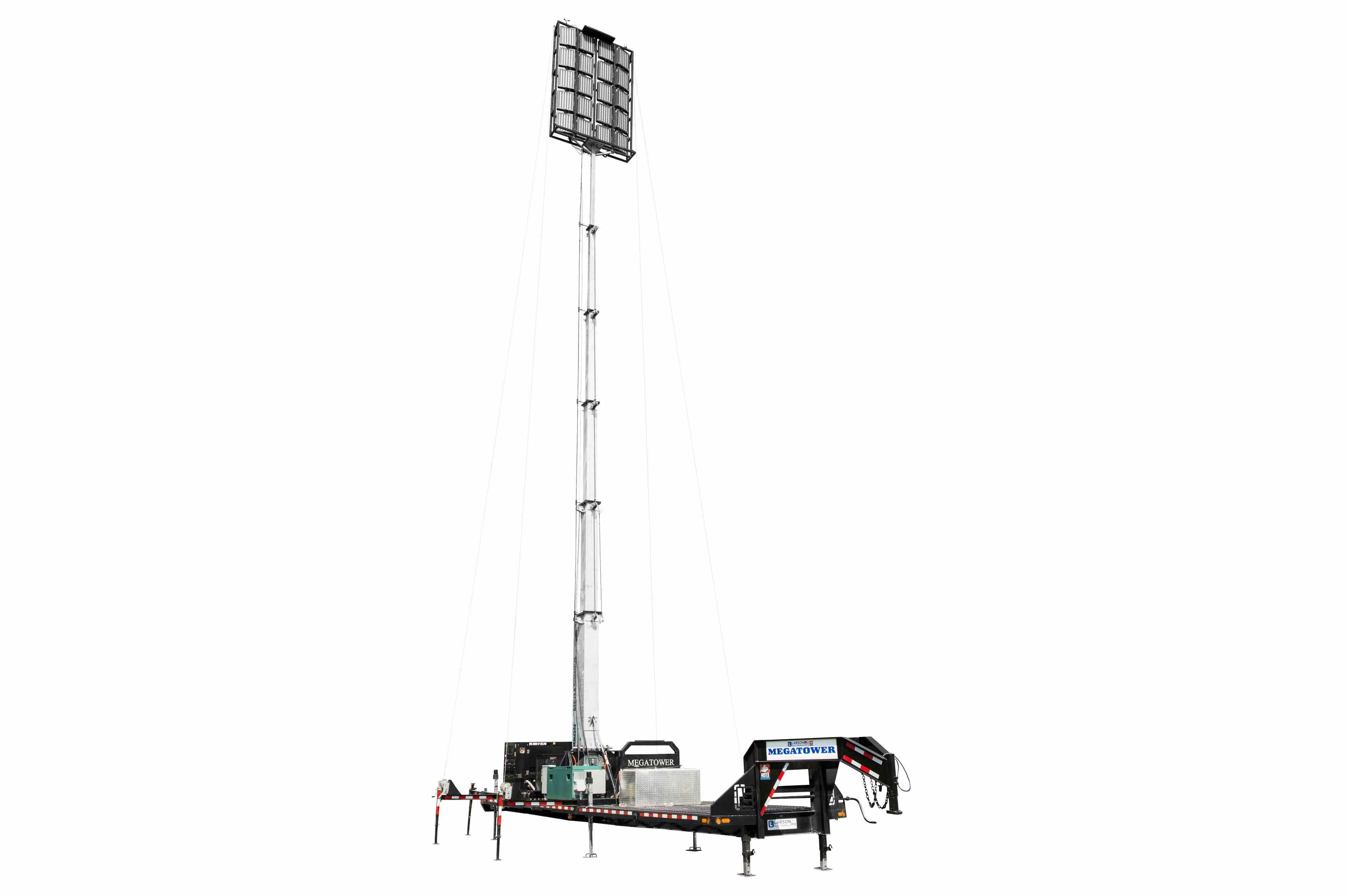 Larson Electronics 65' Self-contained Megatower™ on Skid Mount - (20) 500W LEDs - Auto Retract|Sync'd Controls -Anchors