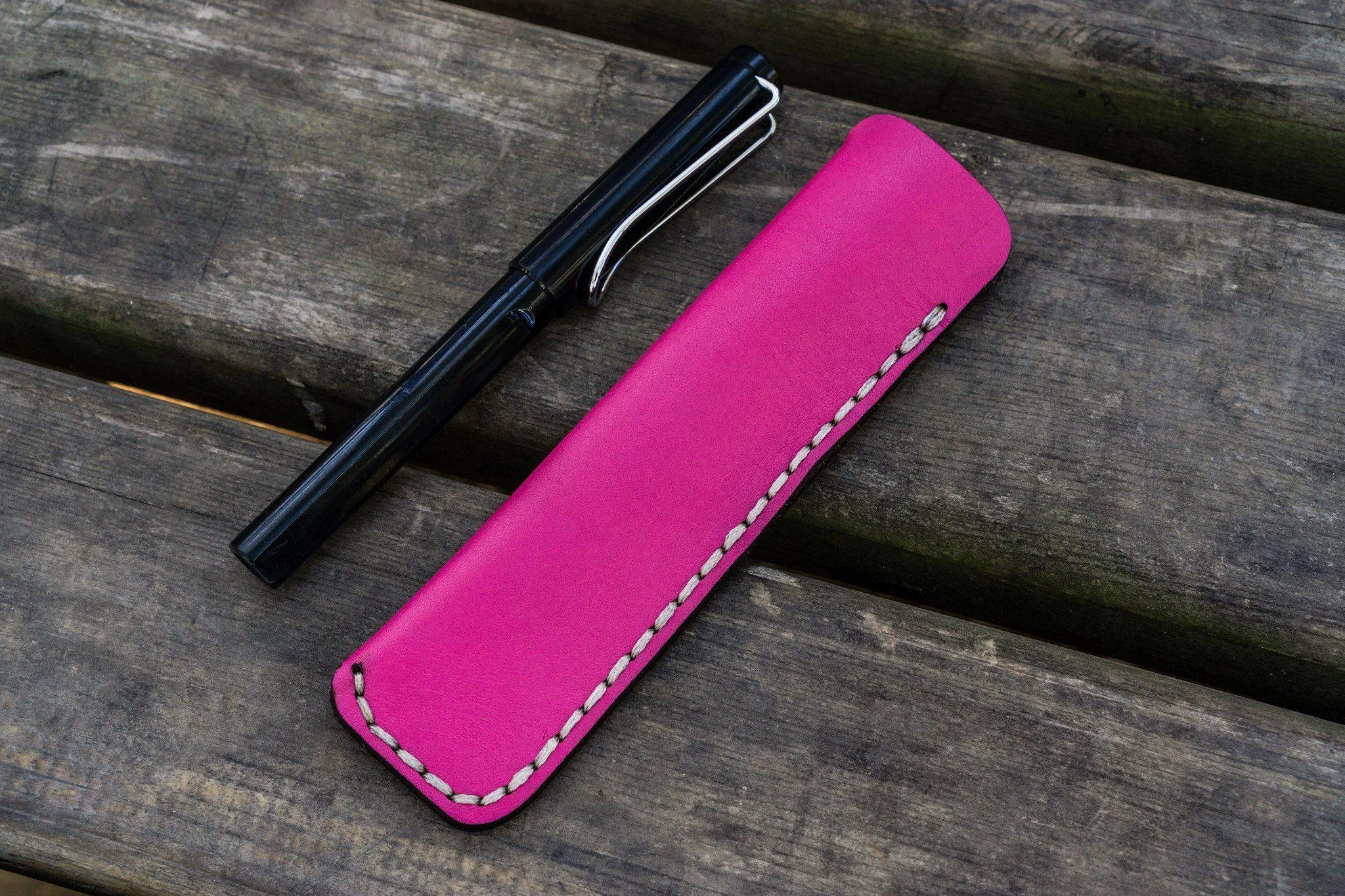 Leather Single Fountain Pen Case / Pen Pouch - Pink