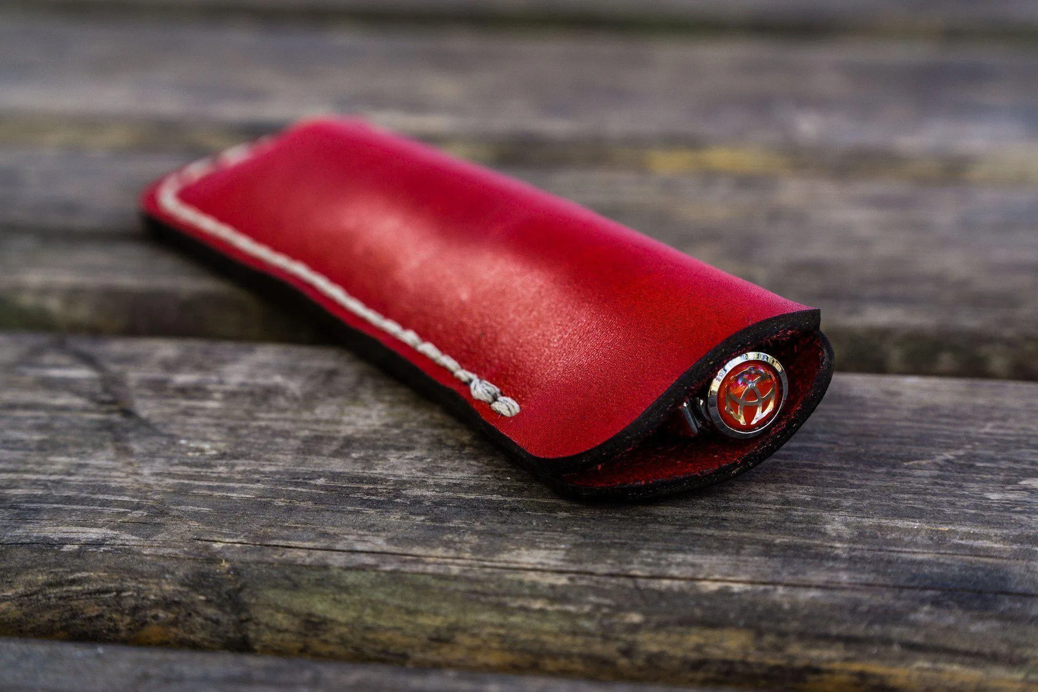 Leather Single Fountain Pen Case / Pen Pouch - Red