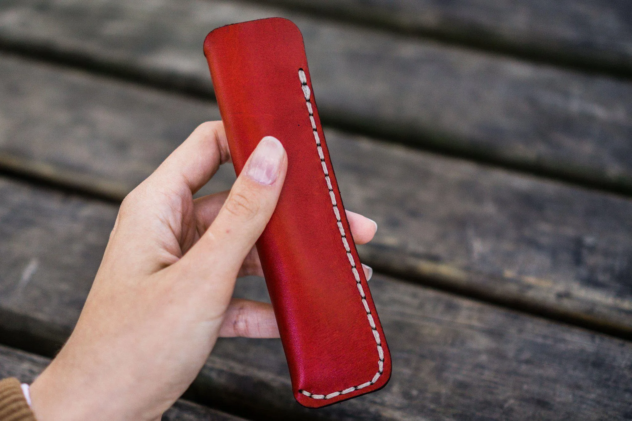 Leather Single Fountain Pen Case / Pen Pouch - Red