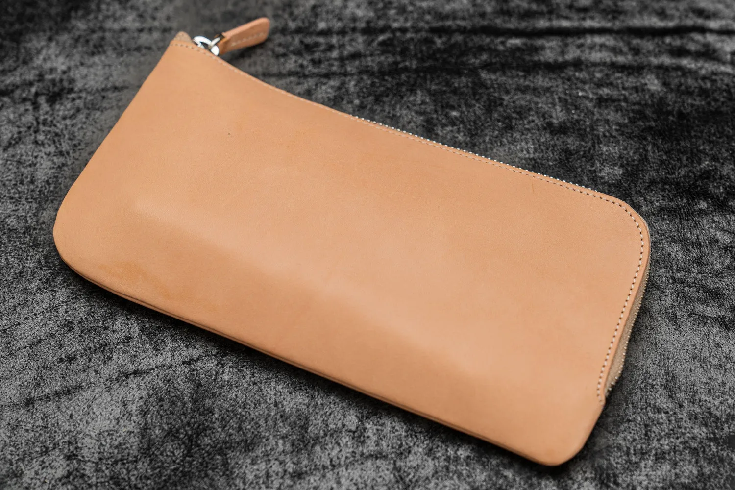 Leather Slip-N-Zip 4 Slots Zippered Pen Pouch - Undyed Leather