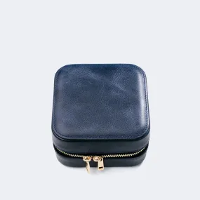 Leather Travel Jewelry Case - Blue