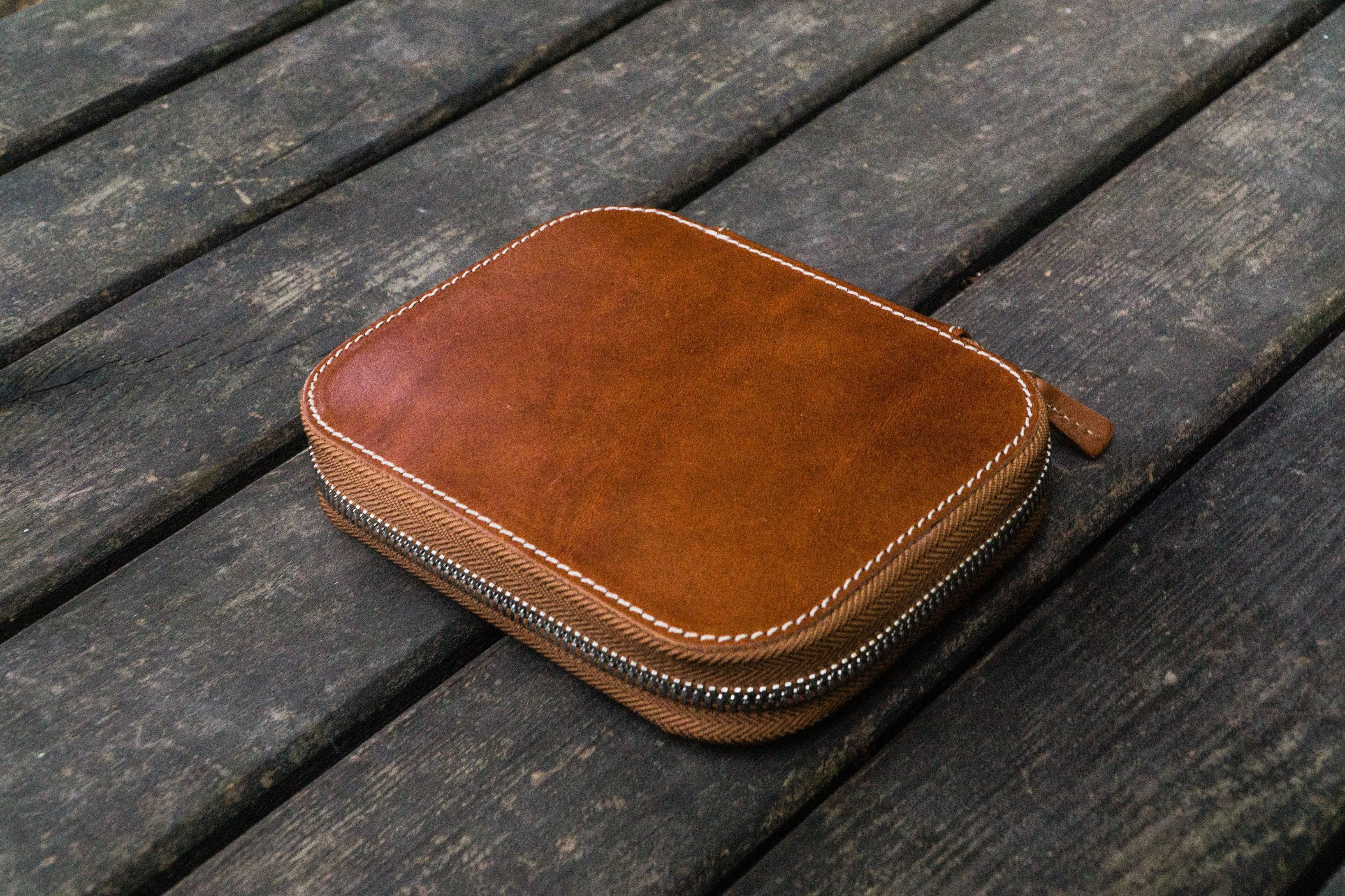 Leather Zippered 10 Slots Pen Case - Brown