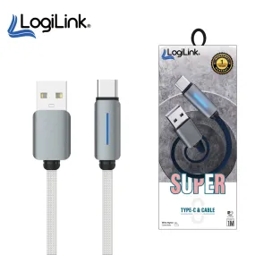 LOGILINK USB TO TYPE C NYLON FAST CHARGING DATA CABLE 1M WITH LIGHT