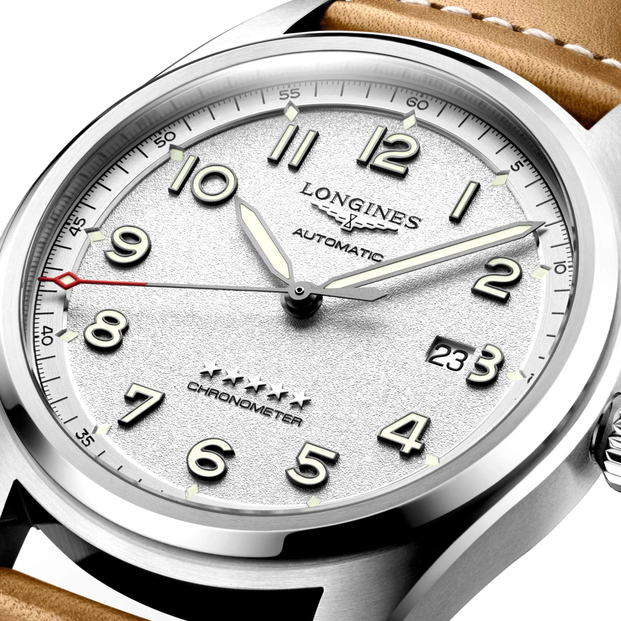 Longines Spirit Collection 42mm Silver Dial Brown Leather Strap Gent's Watch