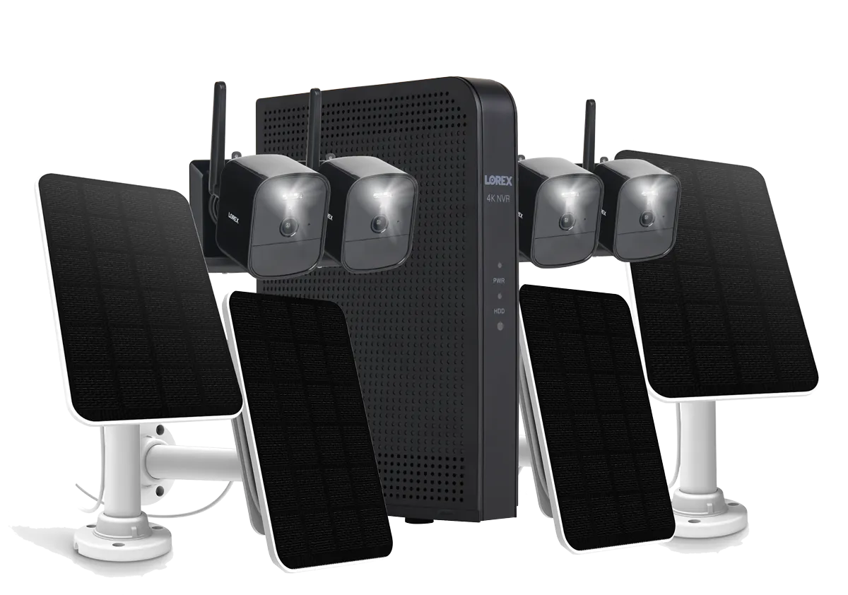 Lorex 4K 1TB Wi-Fi HaLow NVR System with Four Outdoor Battery Security Cameras and Solar Panels