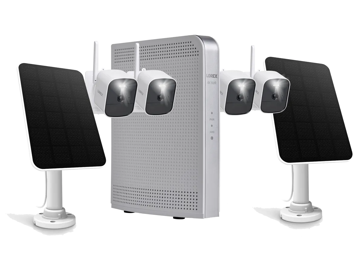 Lorex 4K 1TB Wi-Fi HaLow NVR System with Four Outdoor Battery Security Cameras and Solar Panels