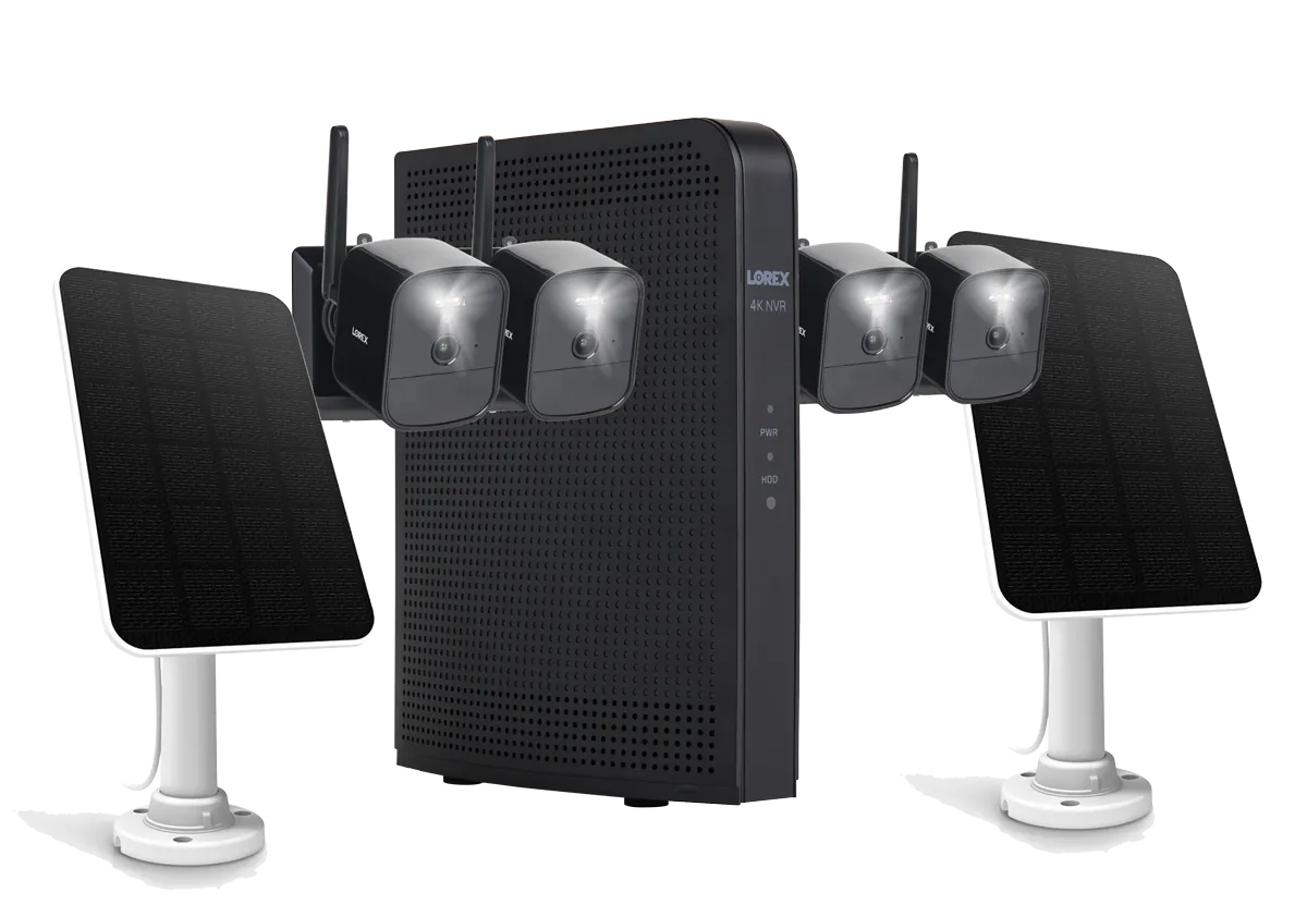 Lorex 4K 1TB Wi-Fi HaLow NVR System with Four Outdoor Battery Security Cameras and Solar Panels