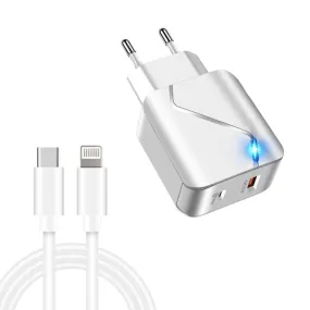 LZ-819A C 18W Dual USB Travel Charger with Fast Charging Data Cable Set - EU Plug