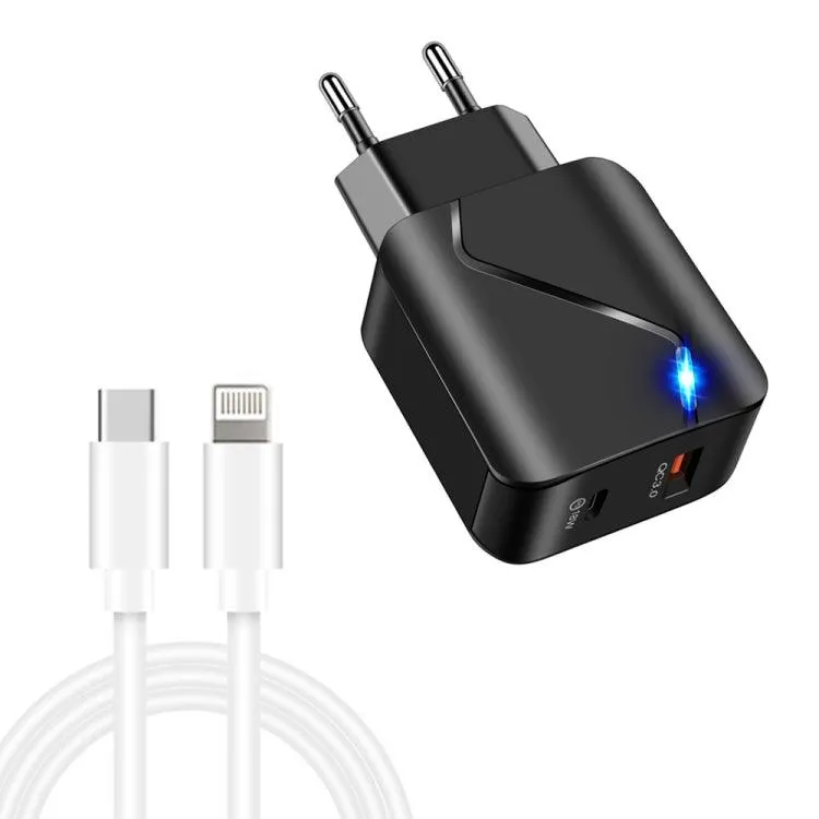 LZ-819A C 18W Dual USB Travel Charger with Fast Charging Data Cable Set - EU Plug