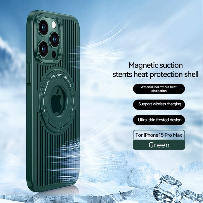 Magnetic Heat Dissipation Phone Case With Hidden Stand Ring Holder For IPhone