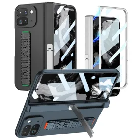 Magnetic Hinge Business Phone Case with Wristband & Folding Bracket &Tempered Glass For Google Pixel Fold2