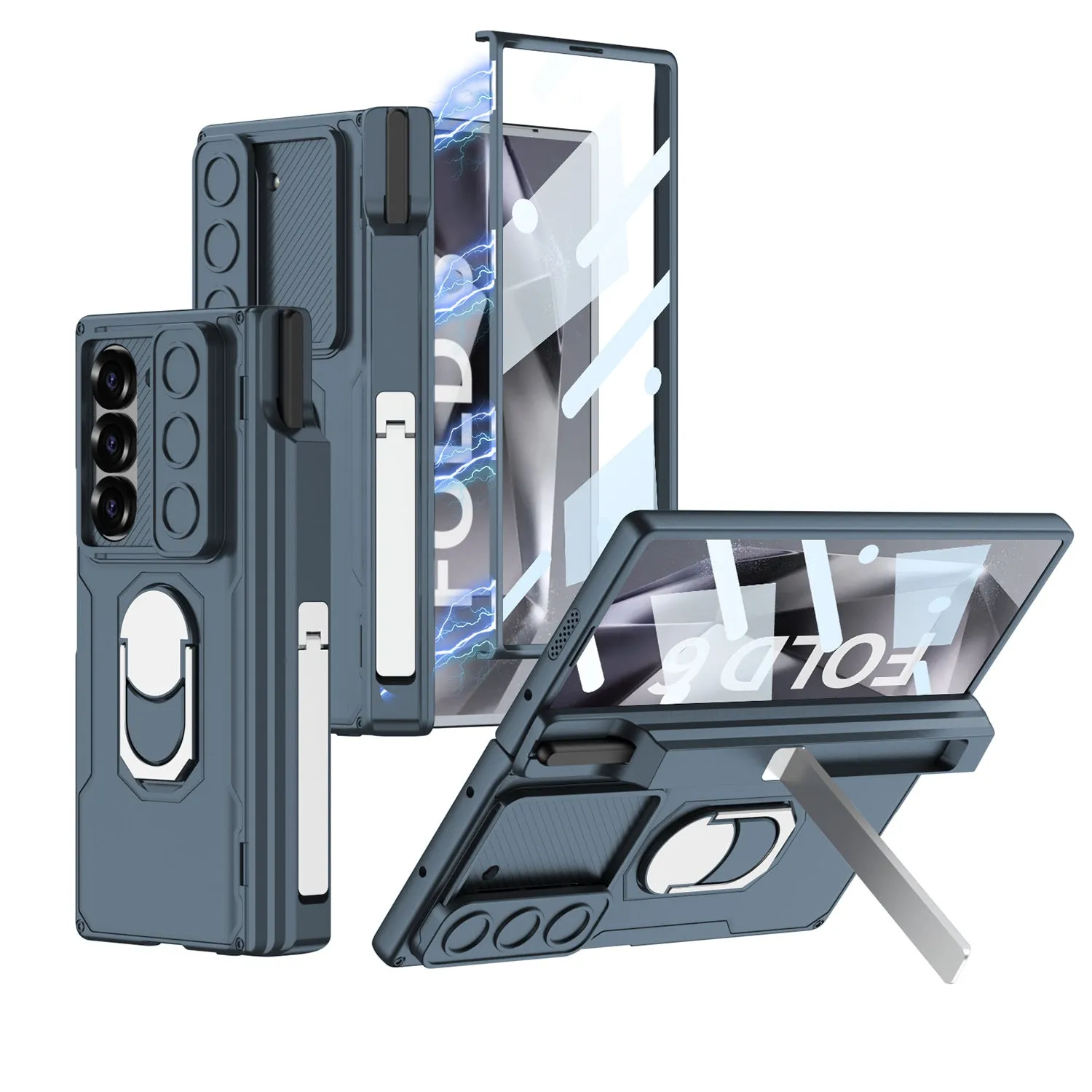 Magnetic Hinge Shockproof Armor Case With Glass Film Pen Holder Stand For Samsung Galaxy Z Fold 6