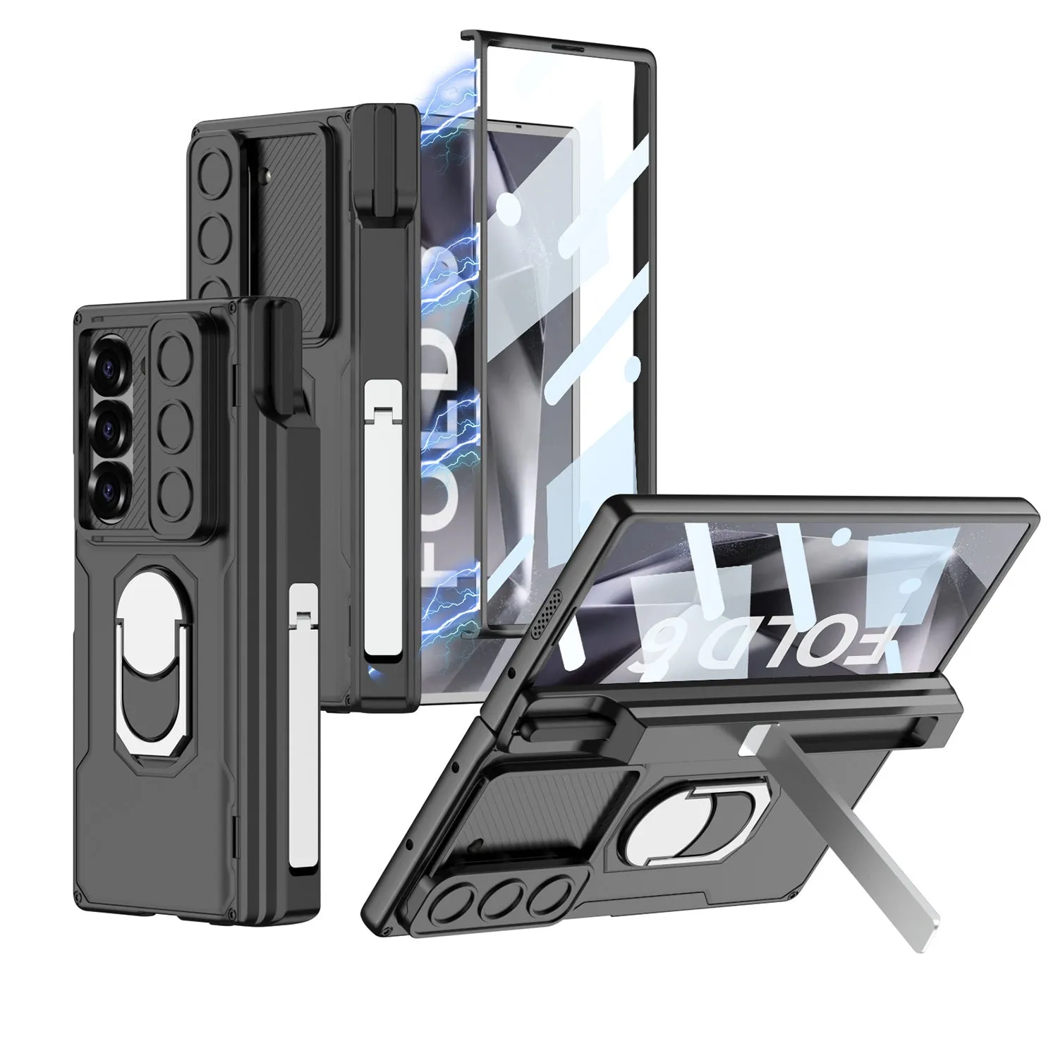 Magnetic Hinge Shockproof Armor Case With Glass Film Pen Holder Stand For Samsung Galaxy Z Fold 6