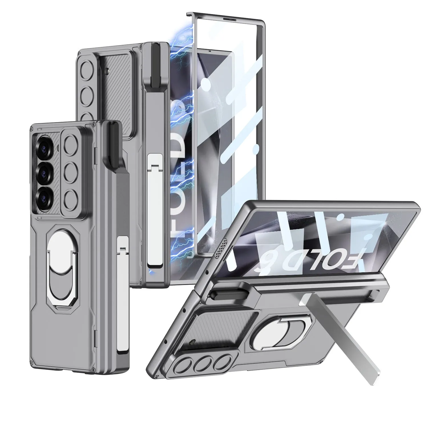 Magnetic Hinge Shockproof Armor Case With Glass Film Pen Holder Stand For Samsung Galaxy Z Fold 6