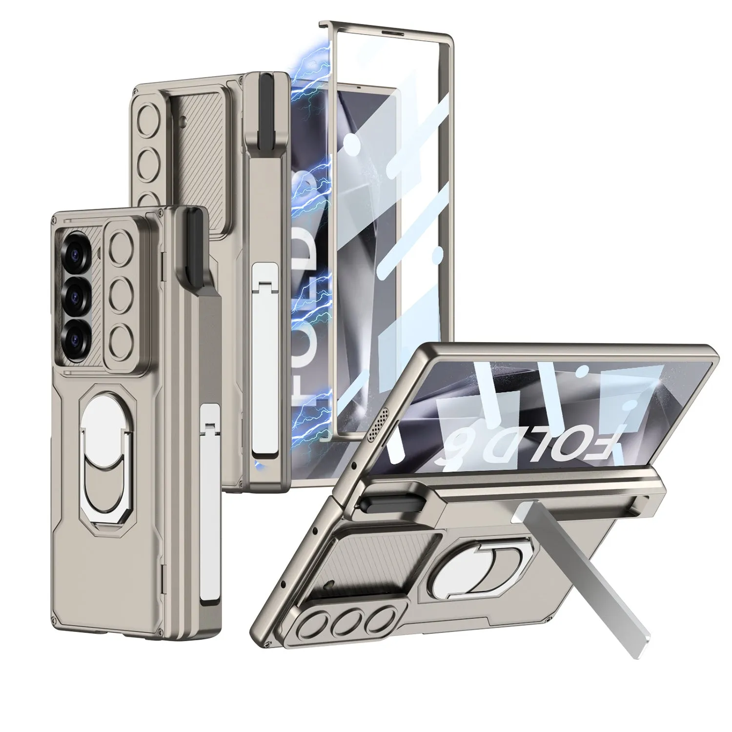 Magnetic Hinge Shockproof Armor Case With Glass Film Pen Holder Stand For Samsung Galaxy Z Fold 6