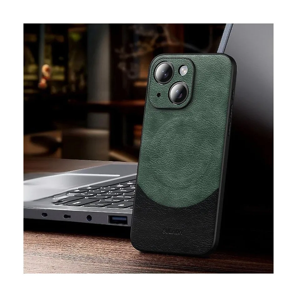 MagSafe Magnetic Leather Back Case for iPhone 15 - Green