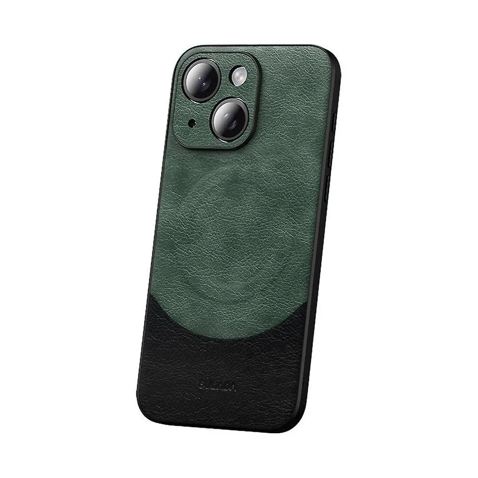 MagSafe Magnetic Leather Back Case for iPhone 15 - Green