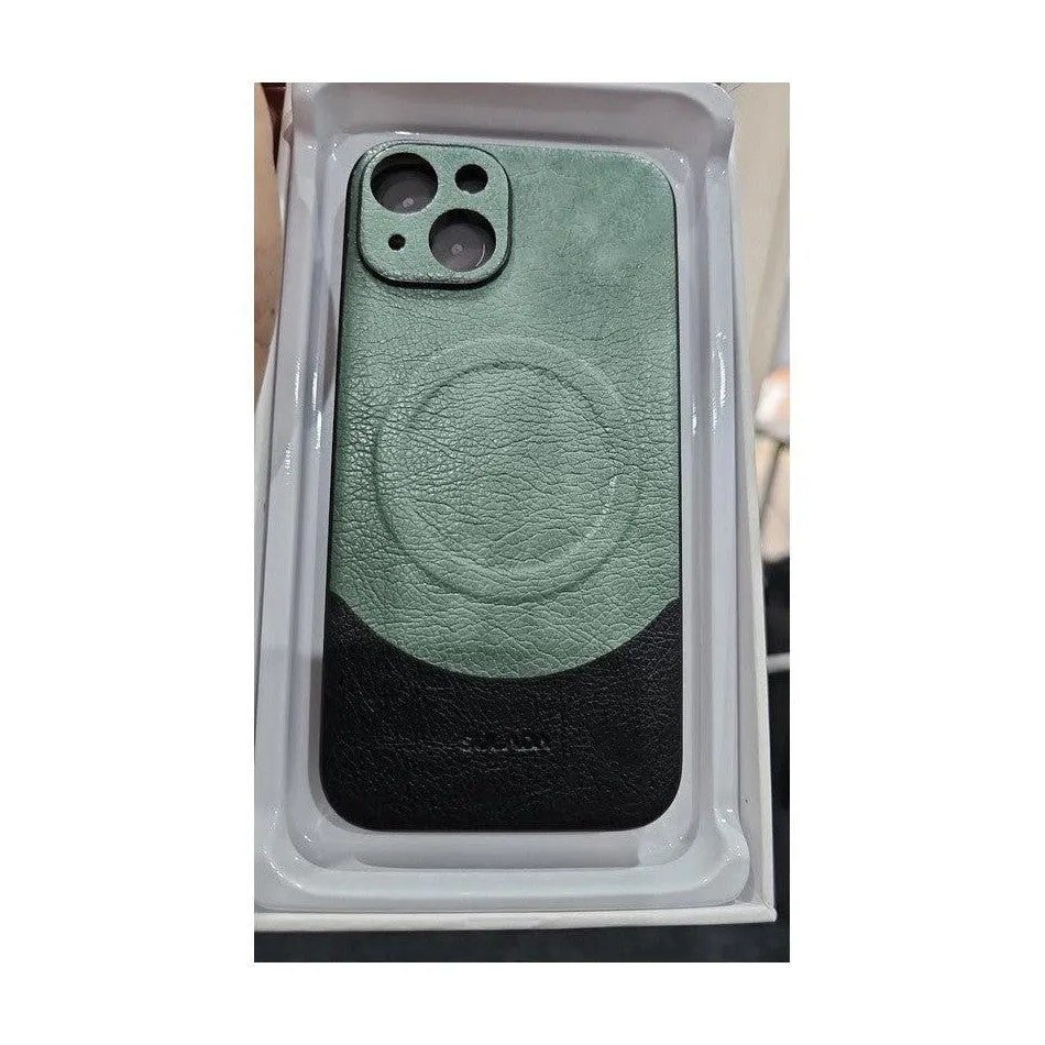 MagSafe Magnetic Leather Back Case for iPhone 15 - Green