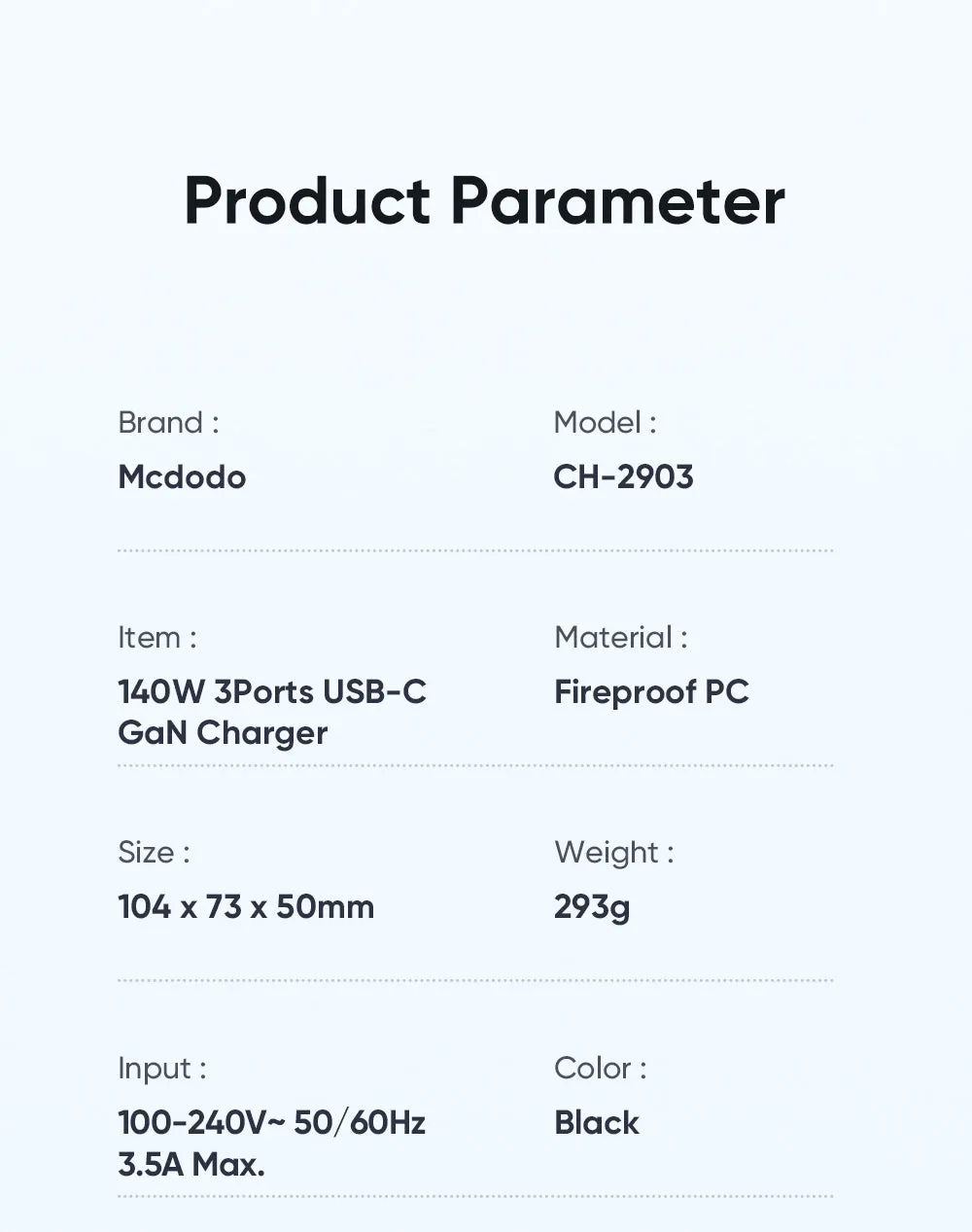 Mcdodo CH-290 | 140W PD Fast Charger | Triple Ports (Type-C & USB)