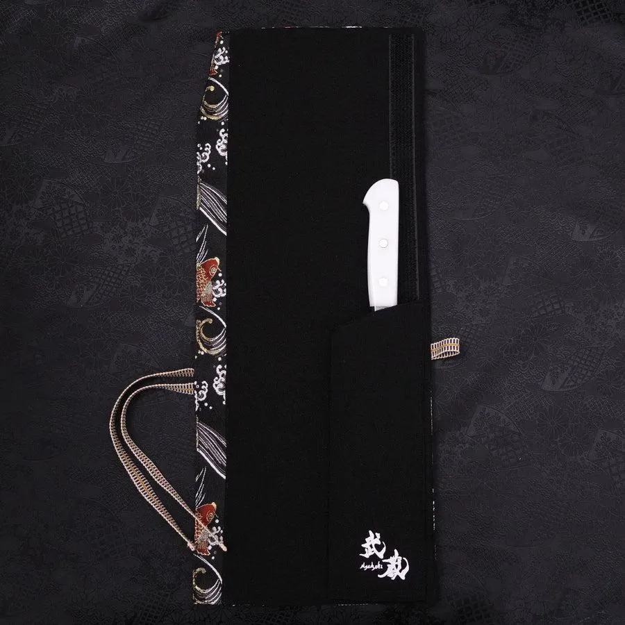 Musashi Japanese Style Kitchen Knife Roll Black Koi 1 Pocket Handmade