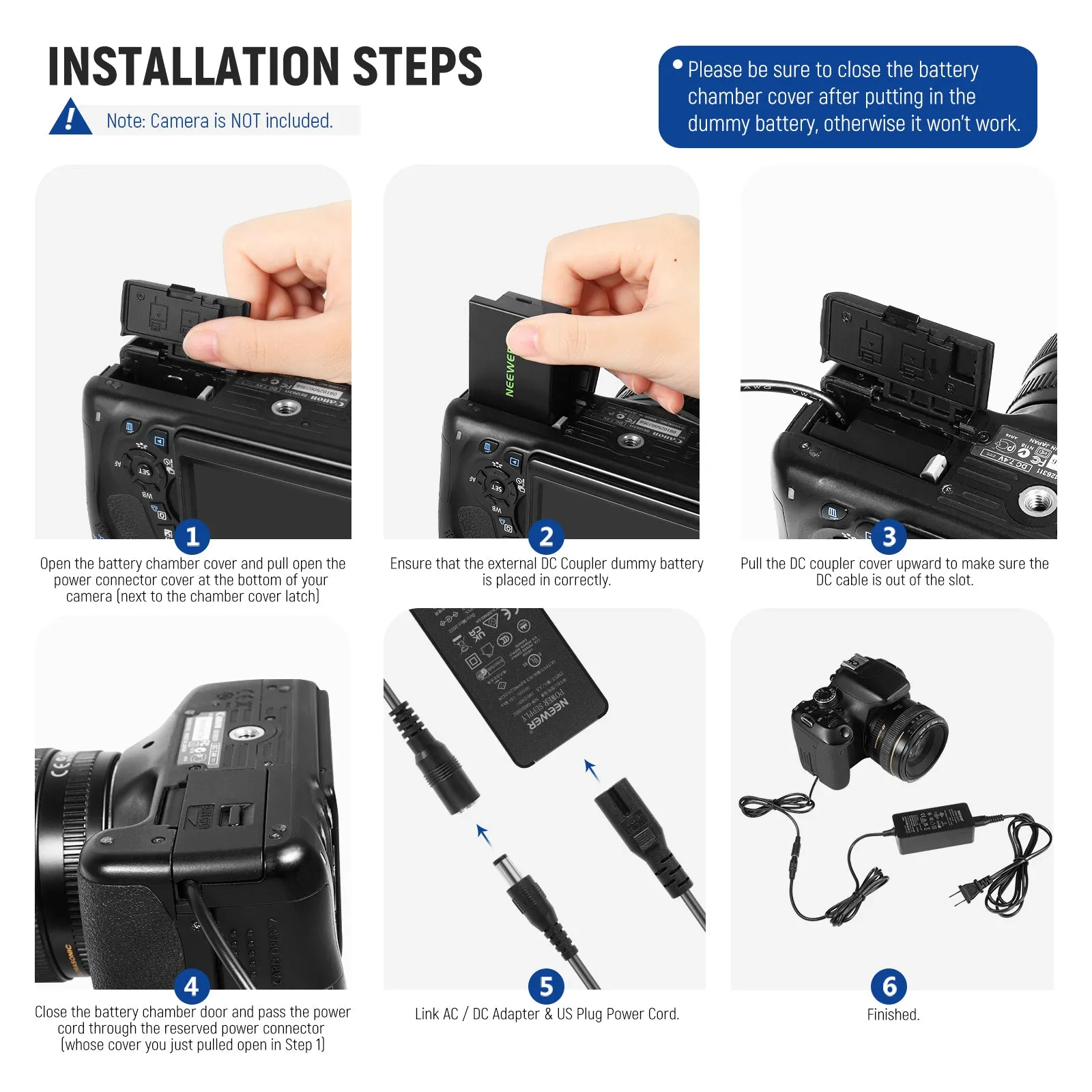 NEEWER DR-LPE8 Canon Dummy Battery AC Power Adapter