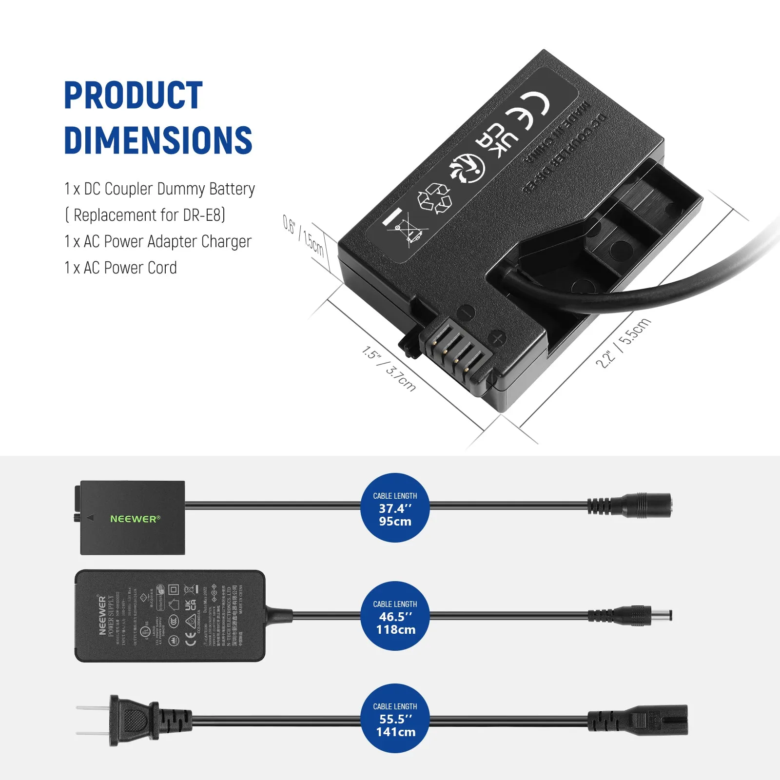 NEEWER DR-LPE8 Canon Dummy Battery AC Power Adapter