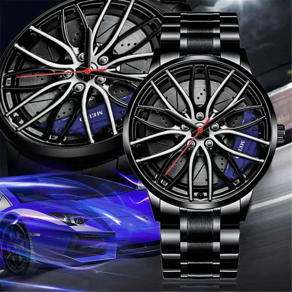 New Men Leather Strap Watches Men Car Wheel Hub Stainless Steel Quartz Watch for Mens Military Sports Watch Relogio Masculino