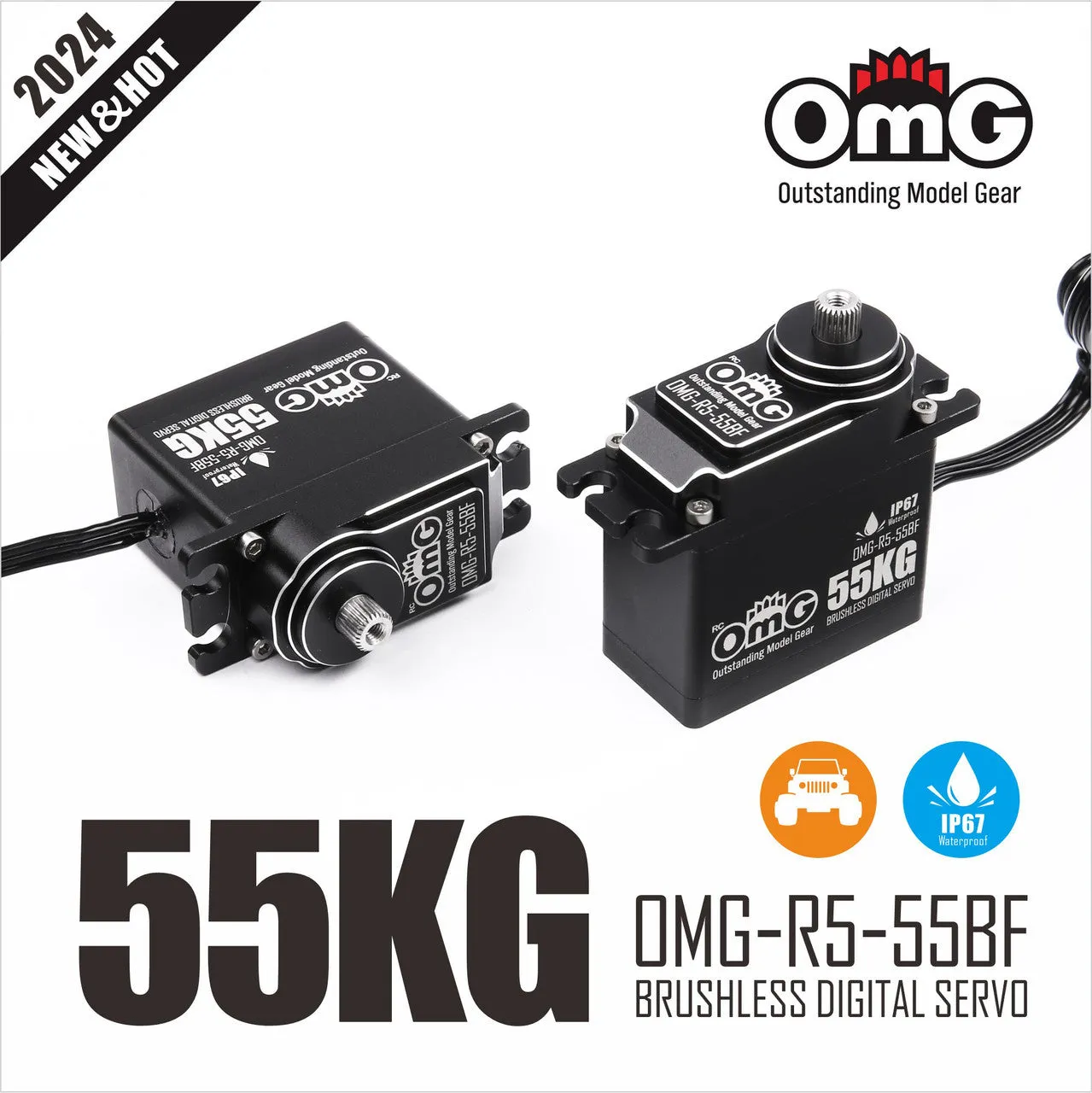 OMG-R5-55BF Standard Size Full Metal Waterproof IP68 55KG Brushless Digital Servo