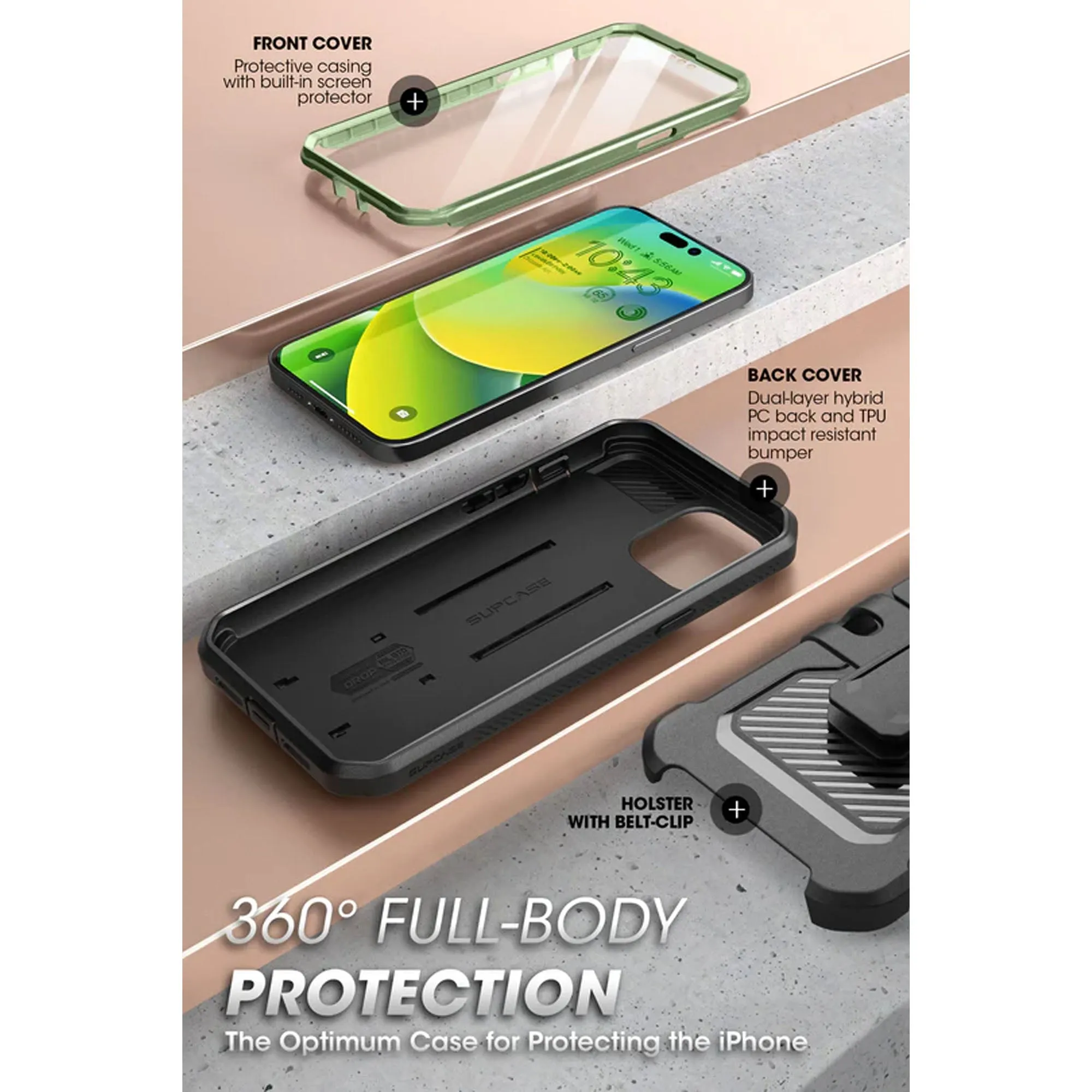 [ONLINE EXCLUSIVE] Supcase Unicorn Beetle UB PRO for iPhone 14 Pro Max - Rugged Case with Built-In Screen Protector - Dark Green (Barcode: 843439119918 )