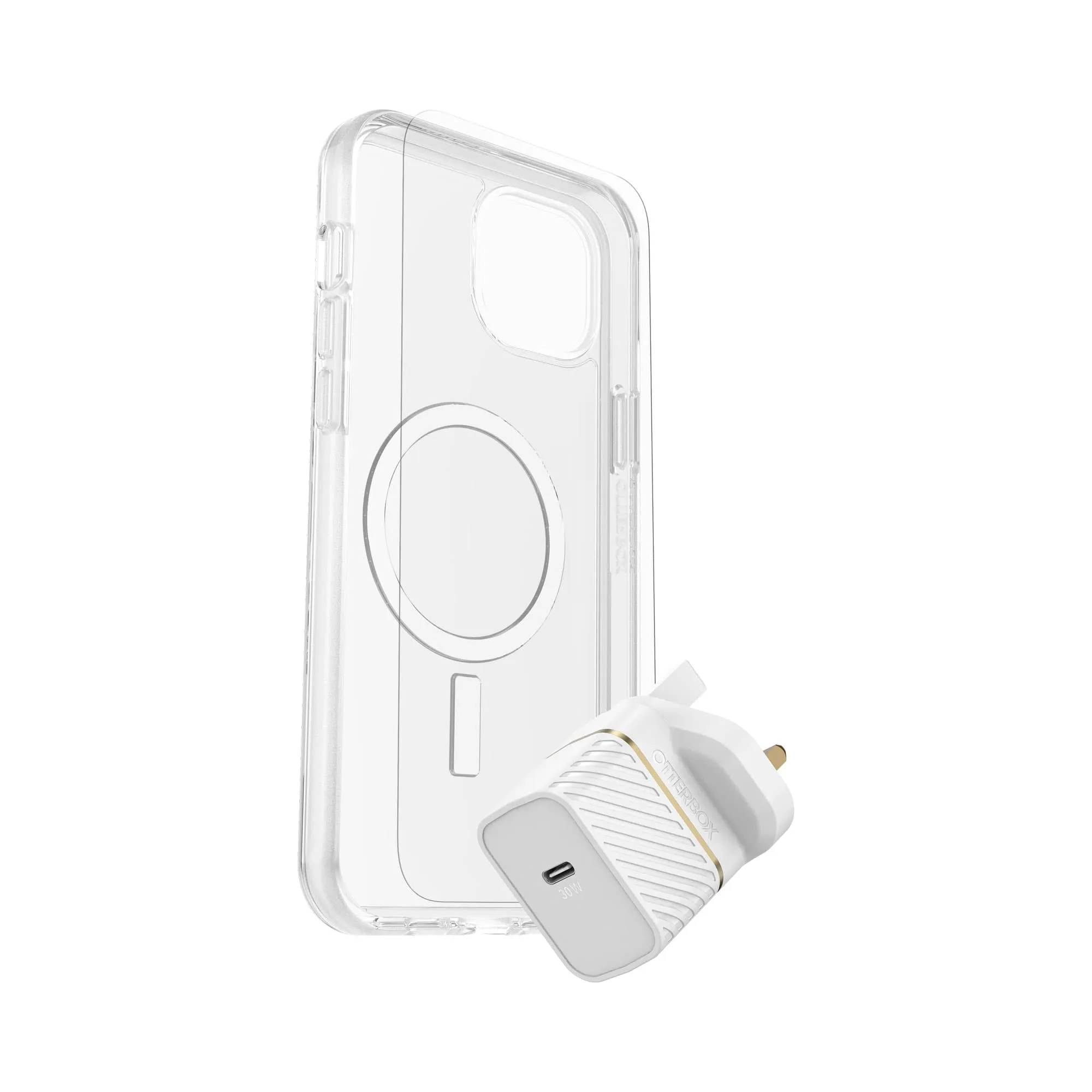 OtterBox KIT for iPhone 15 Plus - Symmetry  Clear Cover with MagSafe / Glass Screen Protector / 30W Charger