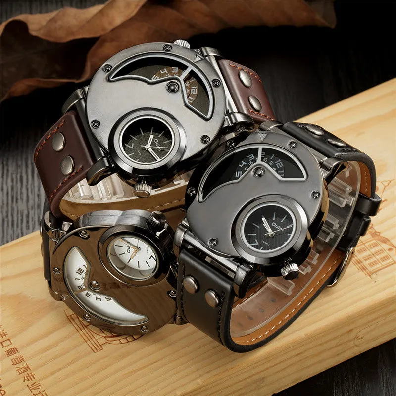 Oulm Male Casual Leather Strap Military Wristwatch Clock Mens Watch Top Brand Quartz-watch relogio masculino