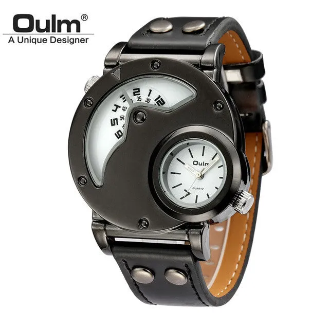 Oulm Male Casual Leather Strap Military Wristwatch Clock Mens Watch Top Brand Quartz-watch relogio masculino