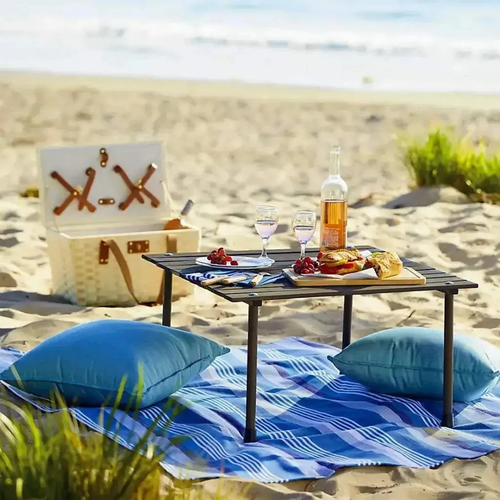 Outdoor Portable Wood Roll Up Table in Espresso 26"L x 26"W x 16"H