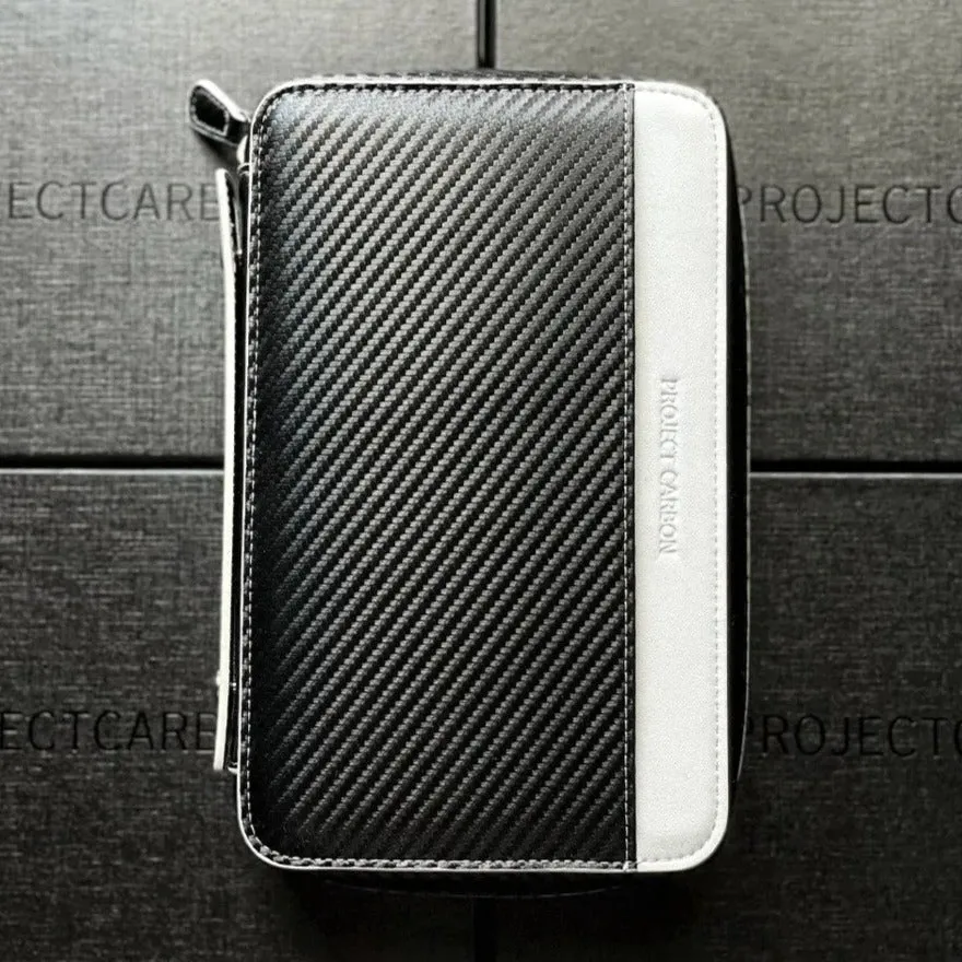 Project Carbon Cigar Case Black/White Carbon (with Side Handle   Boveda Sleeve)