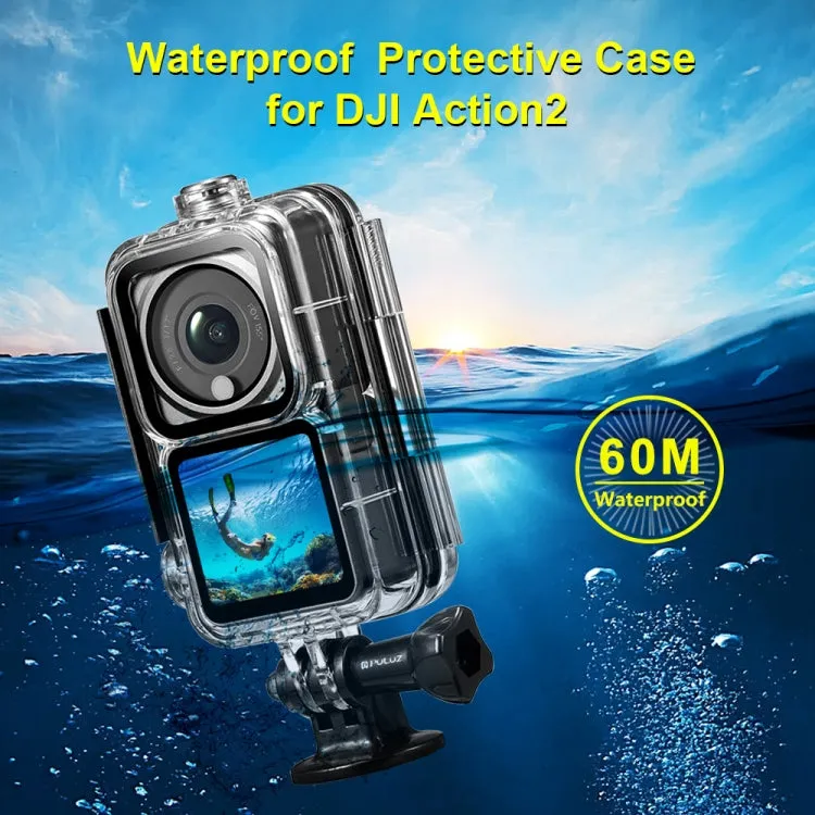 PULUZ 60m Waterproof Housing Diving Case for DJI Action 2 Camera Unit / Action 2 Power Combo / Action 2 Dual-Screen Combo(Transparent)