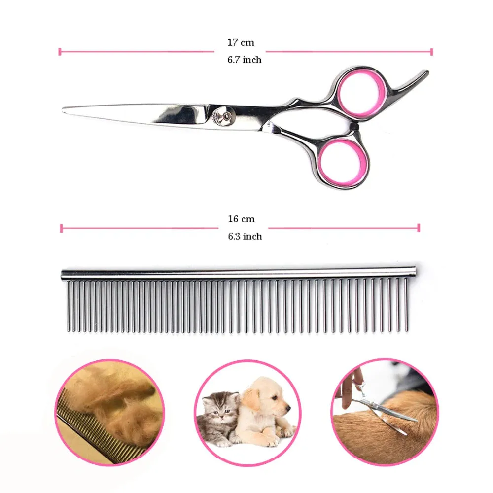 "Premium 4-Piece Pet Grooming Kit: Straight, Thinning, and Curved Scissors with Comb and Carrying Case - Perfect for Feline Hair Trimming - Shear 20024"