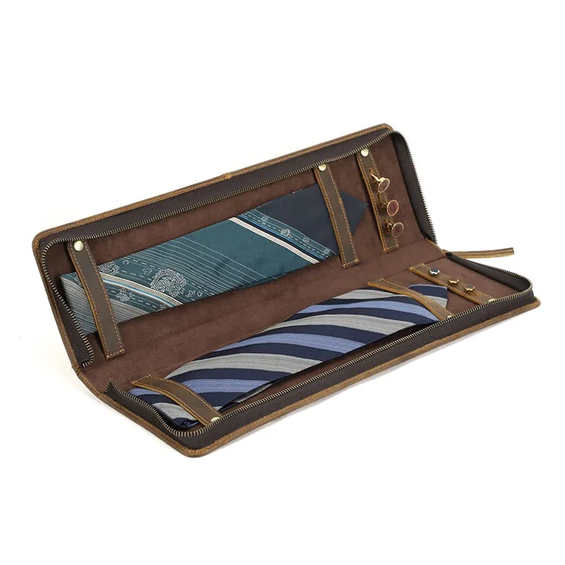 Retro Elegant Leather Travel Tie Case