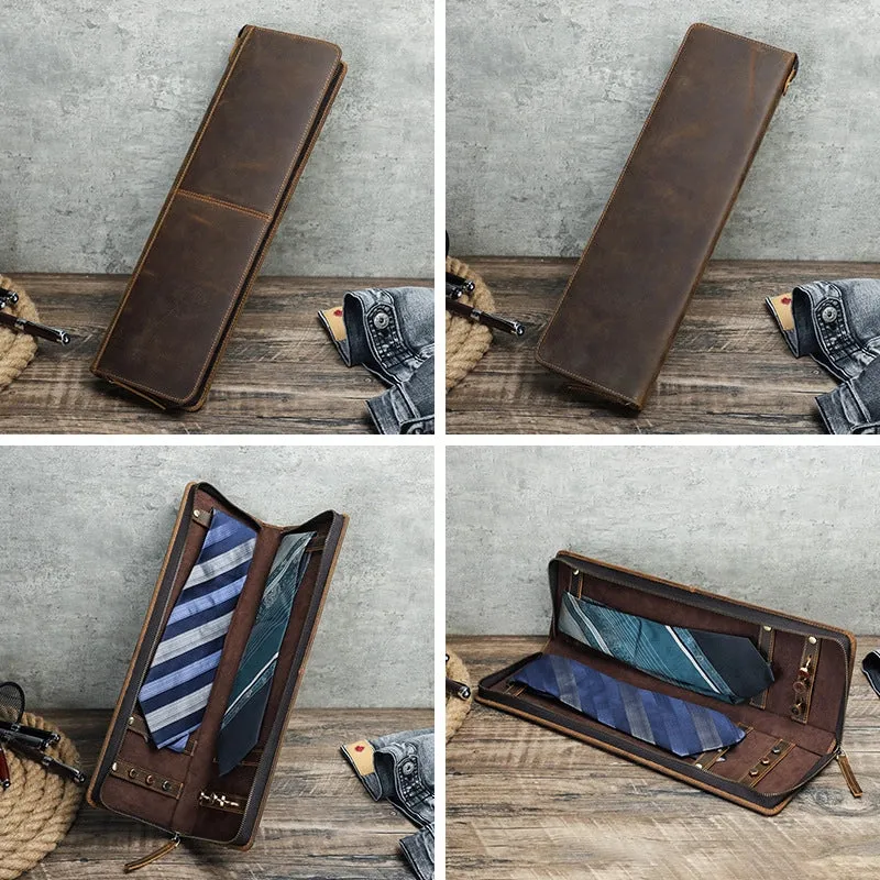 Retro Elegant Leather Travel Tie Case